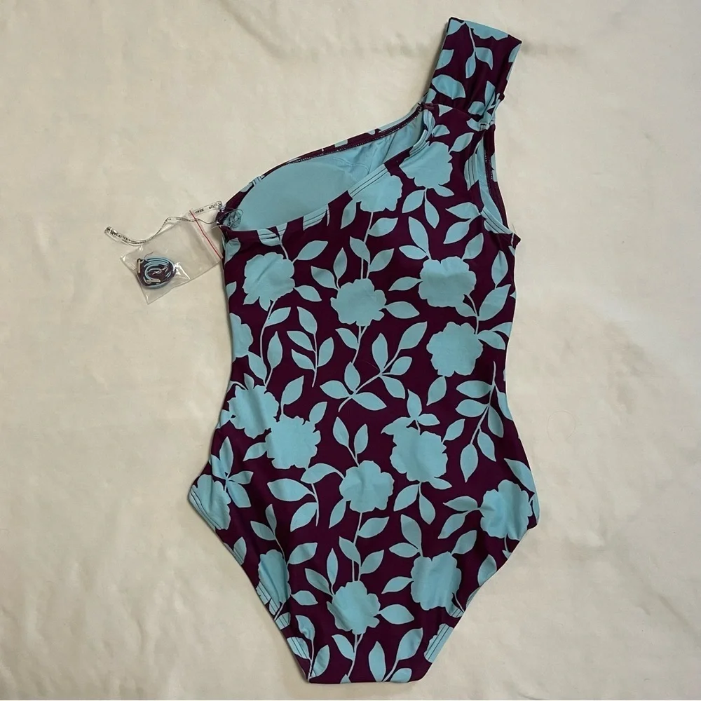 New Kate Spade New York Geranium Grove Buckle One Shoulder Swimsuit Size S
